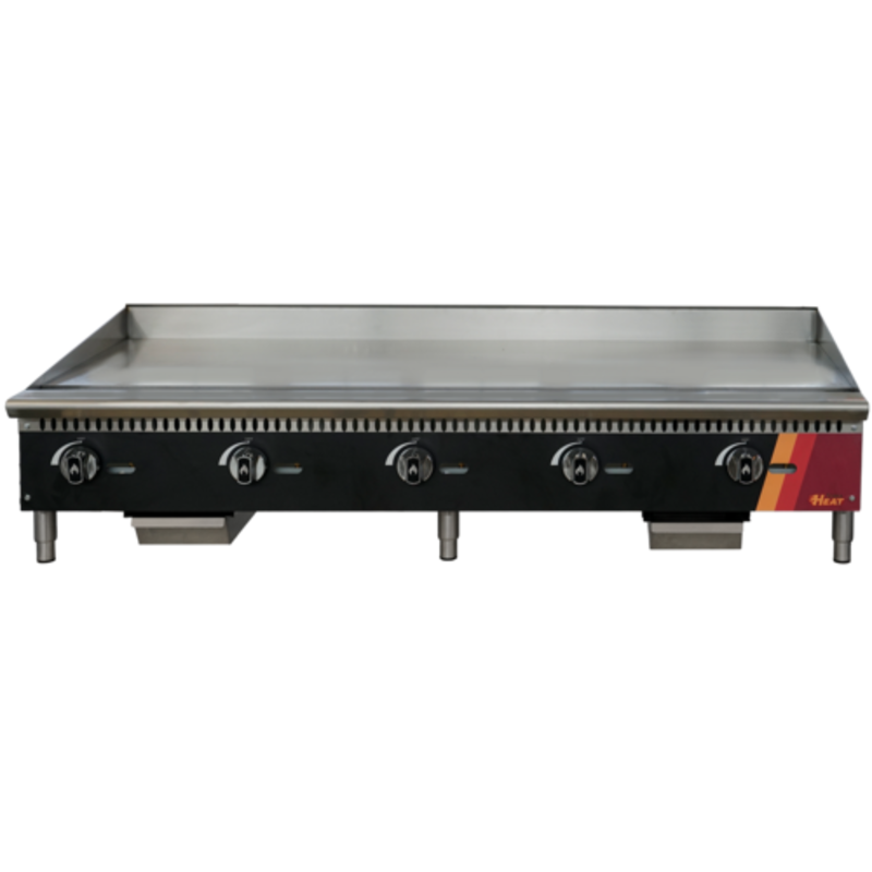 Alt Tag: EFI Sales HGM60-N 60" Gas Commercial Countertop Manual Griddle, 60-inch stainless steel manual control gas griddle front view