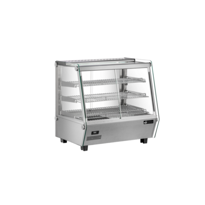 48 Inch Heated Display Case With Glass Doors And Shelves For Showcasing Hot Food Items