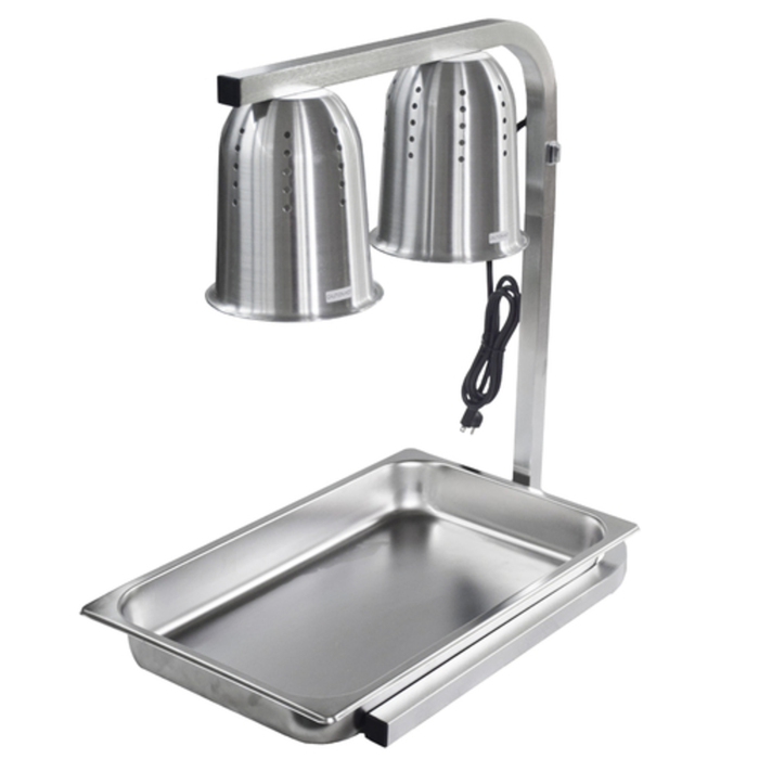 Alt Tag: EFI Sales HL2B Double Bulb Aluminum Heat Lamp with Tray, dual bulb aluminum food warming lamp with stainless tray