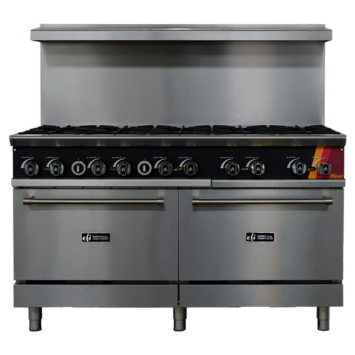 Alt Tag: EFI Sales HRG60 Series 60 Inch Heavy-Duty Gas Restaurant Range 10-burner commercial gas range with stainless steel body