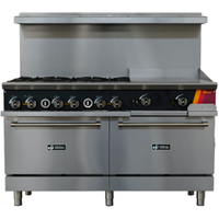 Étiquette alternative : EFI Sales Ltd. Cuisinière de restaurant au gaz HRG60-24GM-6B-P 60" avec plaque de cuisson commerciale en acier inoxydable avec deux fours
