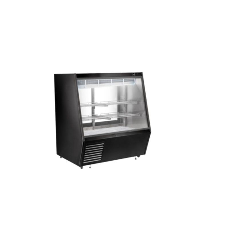 EFI Sales Ltd. 48 Inch Refrigerated Flat Front Deli Showcase black flat-front deli display case with glass front and interior shelves