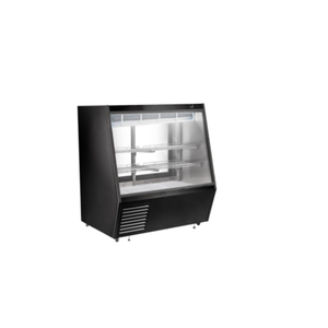 EFI Sales Ltd. 48 Inch Refrigerated Flat Front Deli Showcase black flat-front deli display case with glass front and interior shelves