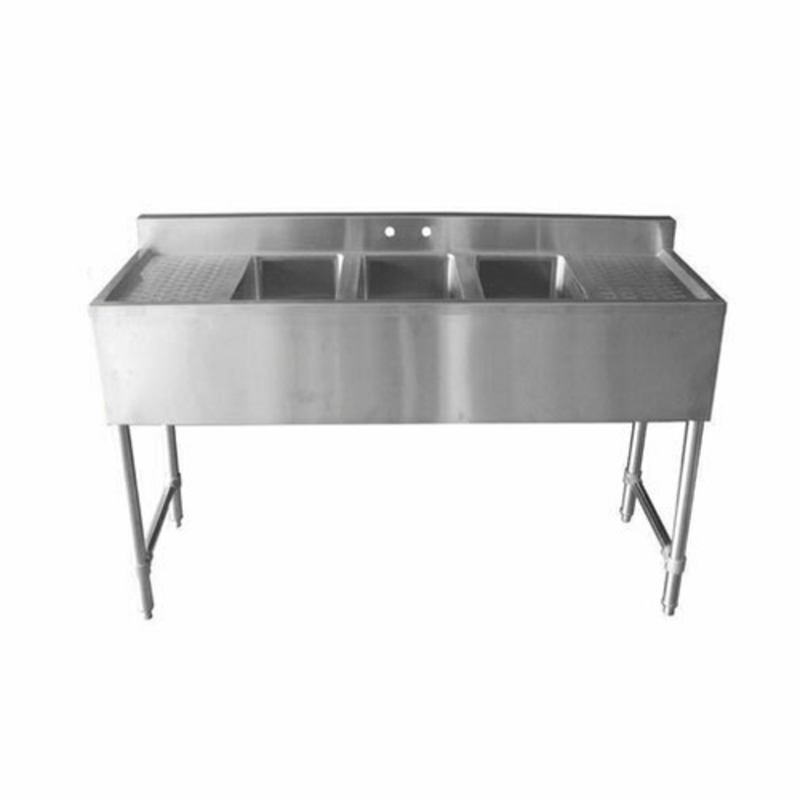 Alt Tag: EFI Sales Ltd. 60" Stainless Steel Three Bowl Bar Sink 60-inch commercial underbar sink with three compartments and stainless steel legs