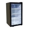 Alt Tag: EFI Sales Ltd. 18.9" Countertop Glass Door Display Refrigerator Merchandiser with glass door, black exterior and white lit interior shelves