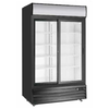 EFI C2S-45GD 44.5" Two-Section Glass Door Refrigerator Merchandiser Displaying Products.