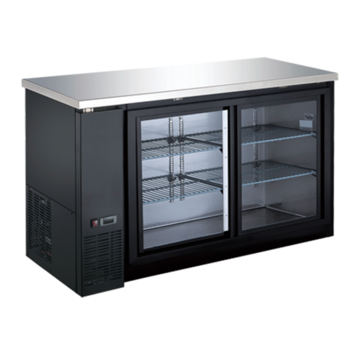 Alt Tag: EFI Sales Ltd. CBBGDS2-60CC 60.8" Refrigerated Back Bar Cooler Cabinet with sliding glass doors, stainless top, commercial bar fridge