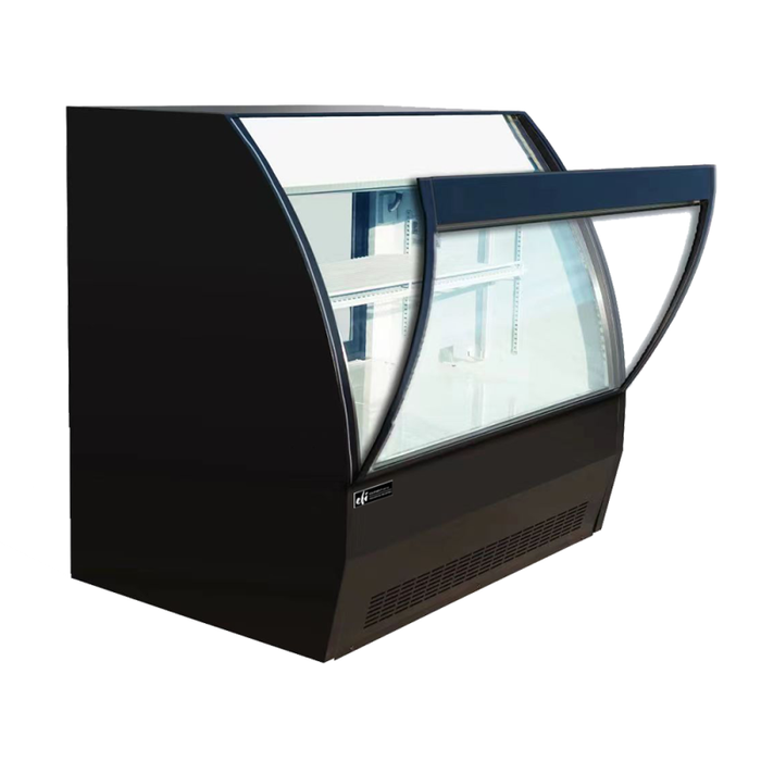 Tag alternatif : EFI Sales Ltd. CDC-1200B-F 47,2 pouces vitrine ouverte en verre courbé, vitrine frigorifère noire avec façade en verre courbé