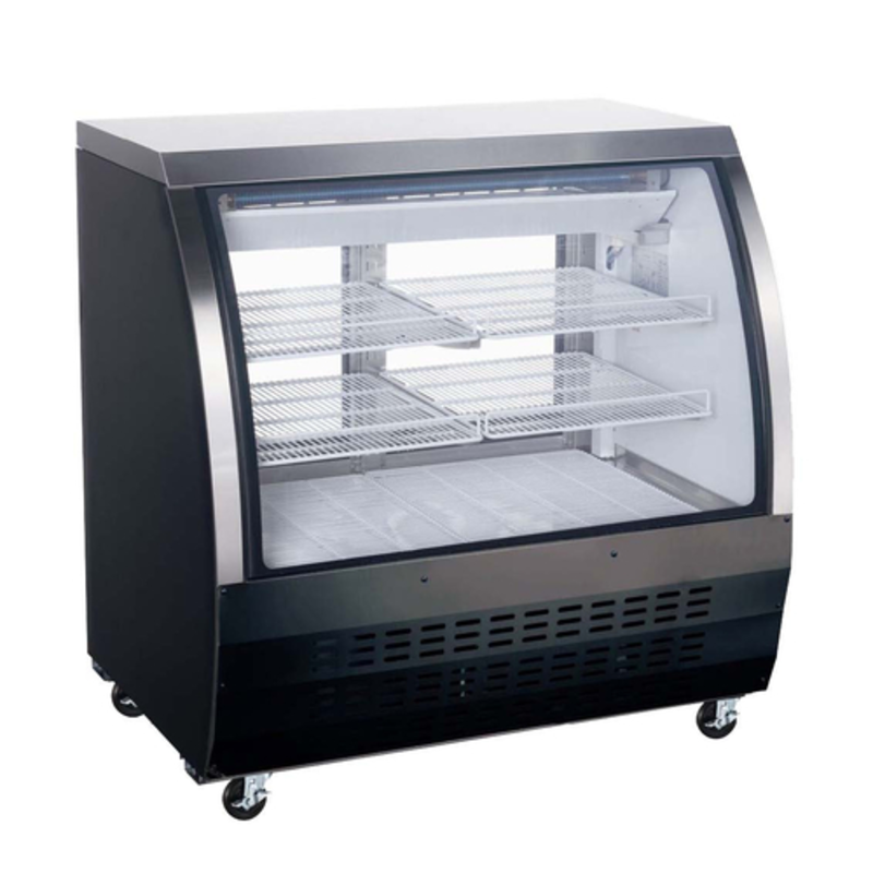 Alt Tag: EFI Sales Ltd. CDC-36 36 Inch Gravity Coil Refrigerated Deli Display Case with curved glass front and interior shelves
