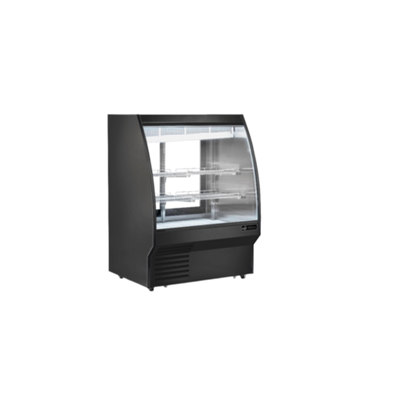 Alt Tag: EFI Sales Ltd. CDCBC-36 36.3" Refrigerated Curved Glass Deli Showcase black curved glass refrigerated display case with LED lighting
