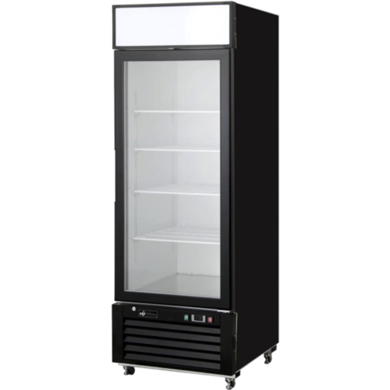 EFI Sales Ltd. 27 Inch Single Glass Door Ice Cream Freezer with glass door display, LED interior lighting, and shelving