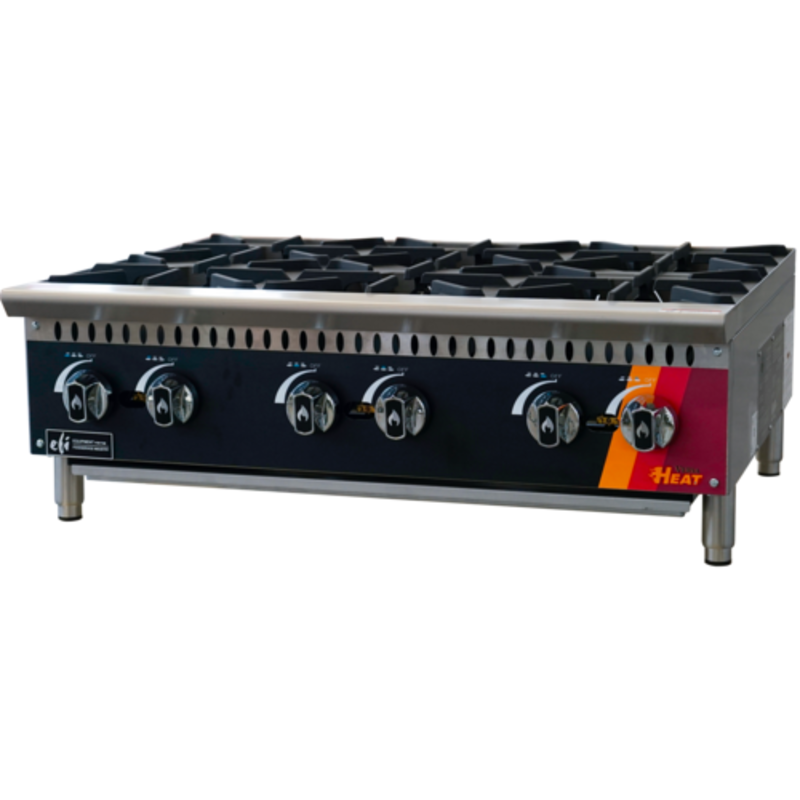 Alt Tag: EFI Sales Ltd. HHP36-6B-P 36 Inch Wide Gas Countertop Hotplate 6-burner liquid propane commercial countertop hotplate