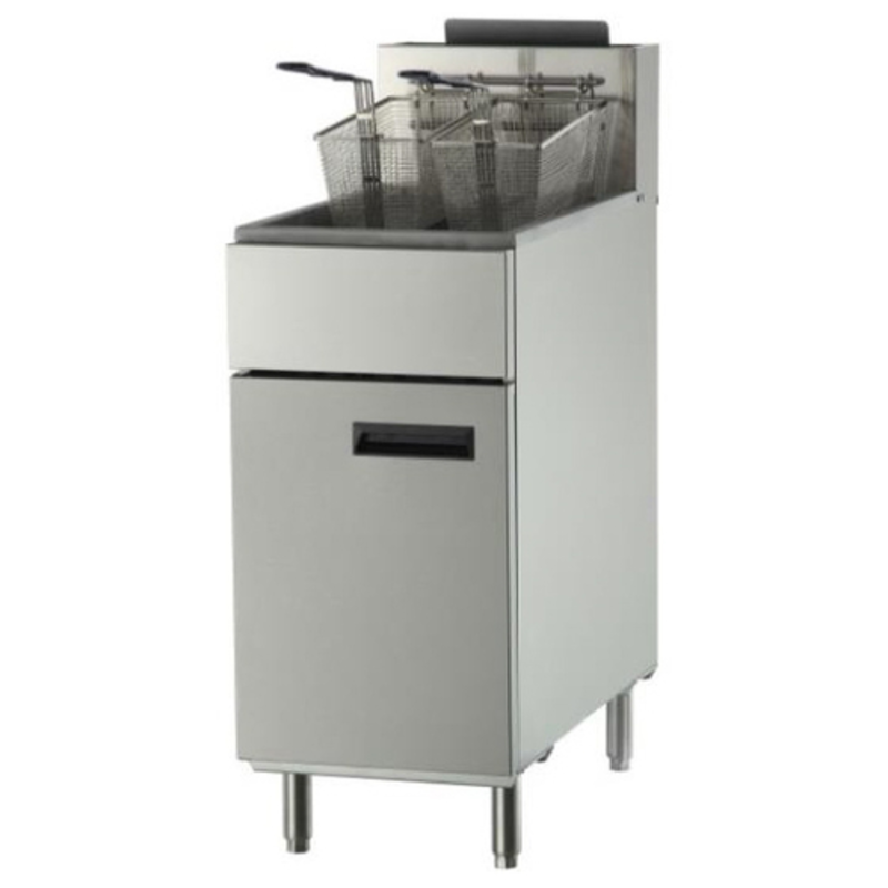 Alt Tag: EFI Sales Ltd. RCTFS-40 40 lb. Capacity Floor Model Gas Fryer stainless steel commercial fryer with twin baskets