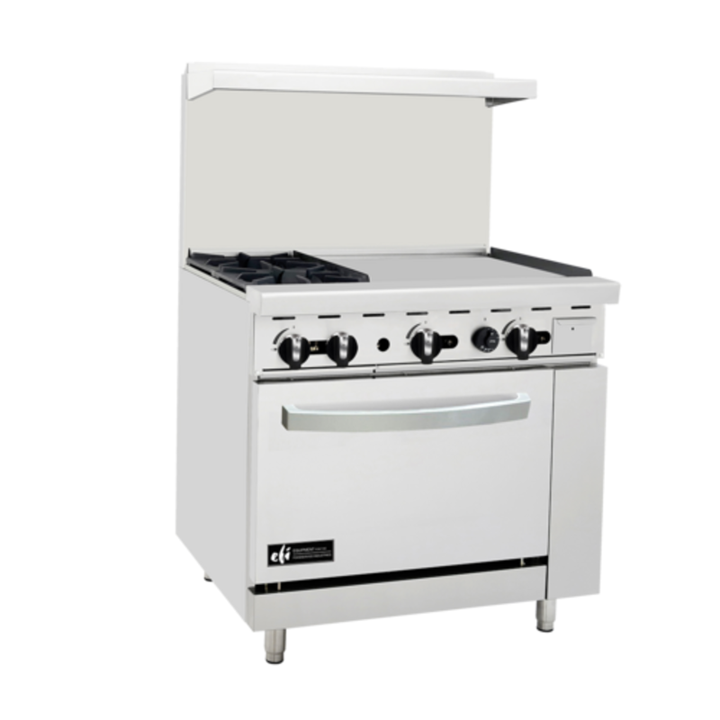 Étiquette alternative : EFI Sales Ltd. RCTRS-2B-24G-P Cuisinière de restaurant au propane de 36 » avec plaque de 24 », 2 brûleurs et four, cuisine de cuisine commerciale