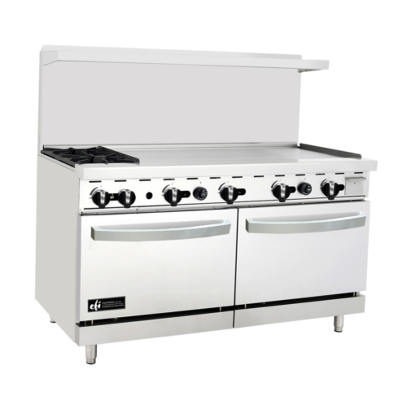 Tag alternatif : EFI Sales Ltd. RCTRS-2B-48G-P Cuisinière au gaz de 60 » avec chaîne, plaque de 48 », brûleurs ouverts, cuisinière commerciale à propane à double four