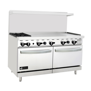 Tag alternatif : EFI Sales Ltd. RCTRS-2B-48G-P Cuisinière au gaz de 60 » avec chaîne, plaque de 48 », brûleurs ouverts, cuisinière commerciale à propane à double four