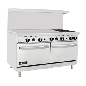 Alt Tag: EFI Sales Ltd. 60 Inch Gas Range with 48" Griddle and Two Burners, commercial 2-oven stainless restaurant range