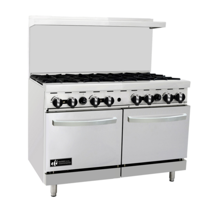 Étiquette alternative : EFI Sales Ltd. RCTRS-8B-P 48" Cuisinière commerciale au gaz à huit brûleurs cuisinière de restaurant en acier inoxydable à 8 brûleurs avec double four