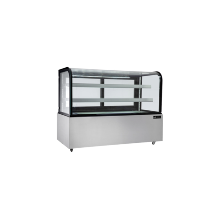 Alt Tag: EFI Sales Ltd. 60.6 Inch Neutral Showcase Rounded Top Display Case stainless steel rounded glass ambient bakery display case