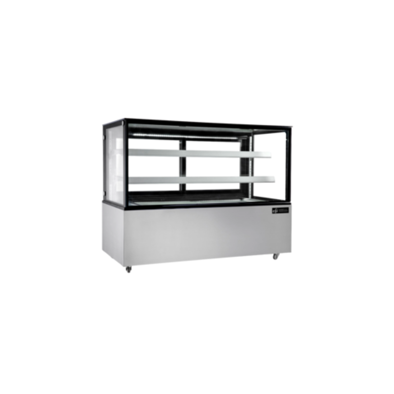 Alt Tag: EFI Sales Ltd. 60.6" Stainless Steel Neutral Showcase Display Case ambient glass bakery display with shelves, stainless base