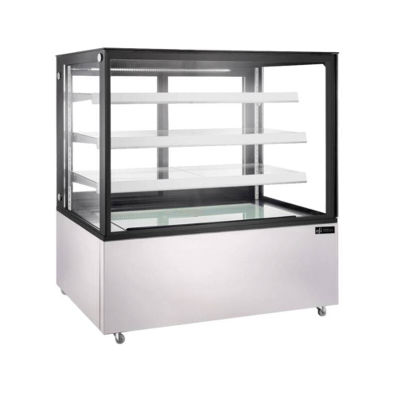 Alt Tag: EFI Sales Ltd. NDCGSM-6156 60.6" Width Neutral Showcase Case flat-front glass bakery display with 3 shelves