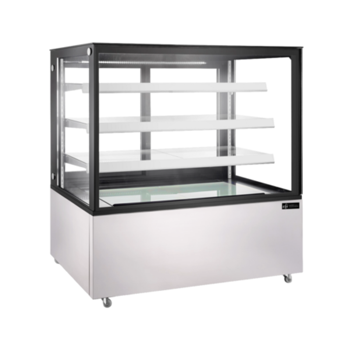 Alt Tag: EFI Sales Ltd. NDCGSM-6156 60.6" Width Neutral Showcase Case flat-front glass bakery display with 3 shelves