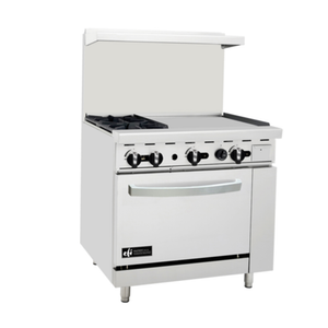 Alt Tag: EFI Sales Ltd. 36" Gas Restaurant Range with 2 Burners & 24" Griddle stainless steel commercial gas range with oven