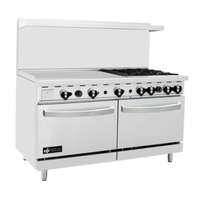 Étiquette alternative : EFI Ventes RCTRS-36G-4B-P Cuisinière à gaz de restaurant de 60" avec 4 brûleurs cuisinière commerciale en acier inoxydable avec plaque et fours