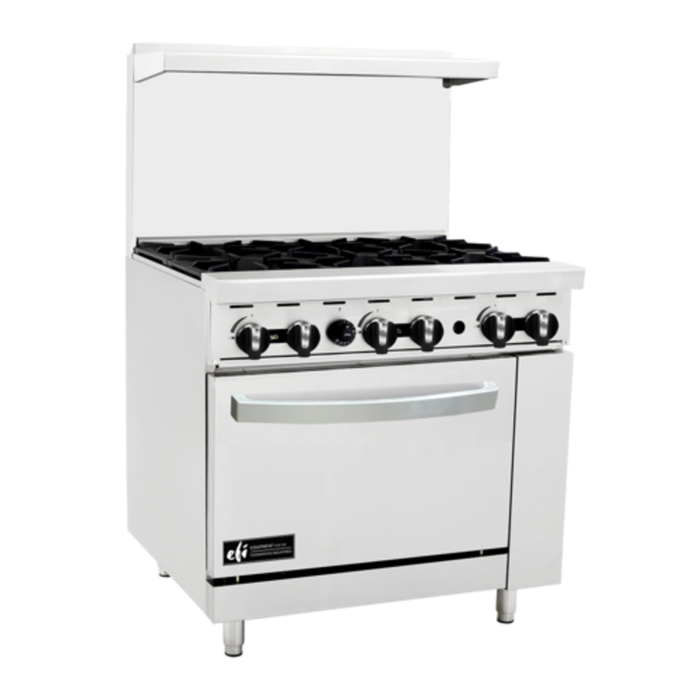 EFI Sales RCTRS-6B-N stainless steel 36 inch six burner natural gas restaurant range with oven and backsplash