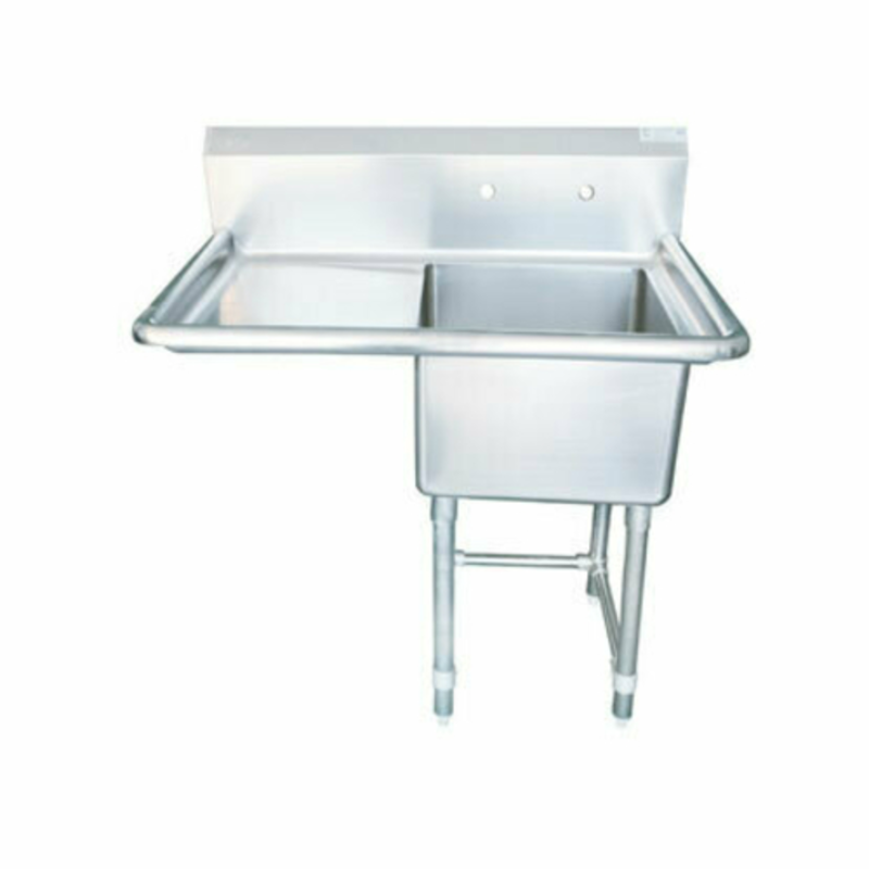 Alt Tag: EFI Sales 44.5" One Compartment Stainless Steel Corner Drain Sink, commercial kitchen 18-gauge 304 stainless steel corner sink