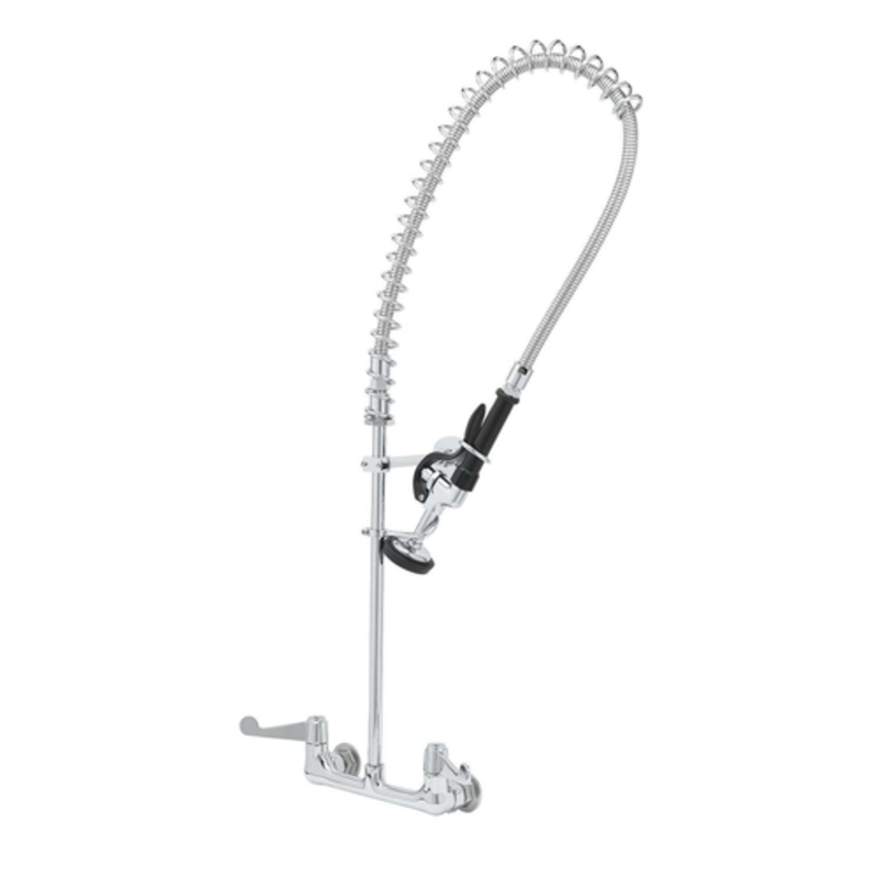 Wall Mount Pre Rinse Faucet With Flexible Hose And Pressure Sprayer For Commercial Kitchens