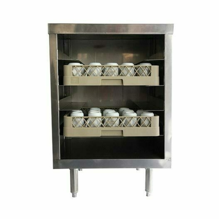 EFI Sales Ltd. TDR2024 Armoire à vaisselle en acier inoxydable de 24" avec avant ouvert et deux égouttoirs à vaisselle dans la cuisine commerciale