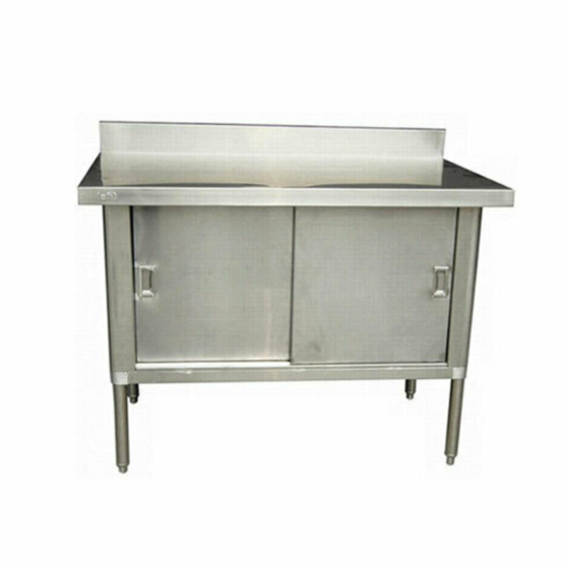 Alt Tag: EFI Sales 60" Stainless Steel Enclosed Base Work Table with sliding doors and stainless backsplash, 60-inch commercial prep table