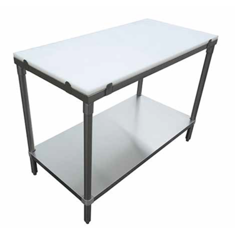 EFI TP2472 72" x 24" Poly Top Work Table with sturdy legs and bottom shelf for efficient food preparation.