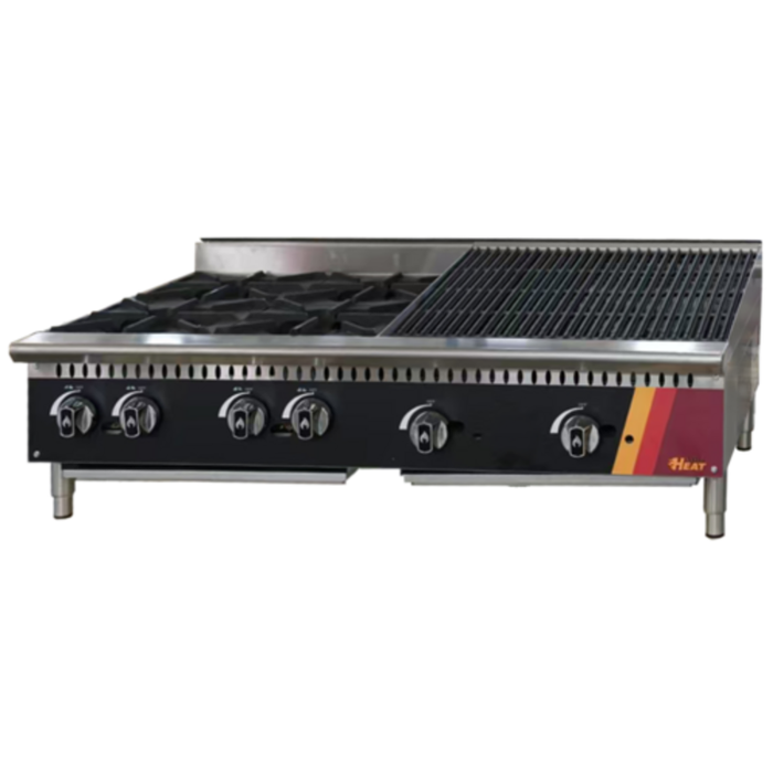 Alt Tag: EFI Sales Versa-Heat 48" Countertop Gas Hot Plate Charbroiler Cooktop 4-burner hot plate and 24" charbroiler commercial unit