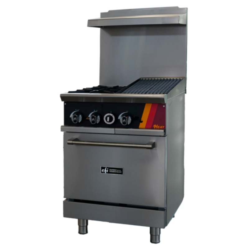 Alt Tag: EFI Sales HRG24-12CH-2B-N 24" Gas Range with Charbroiler and Burners commercial restaurant range front view