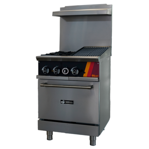 Alt Tag: EFI Sales HRG24-12CH-2B-N 24" Gas Range with Charbroiler and Burners commercial restaurant range front view