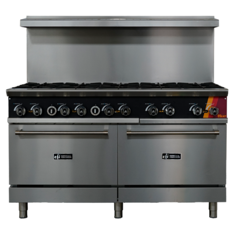 EFI Ventes HRG60-10B-P 60" Cuisinière au propane liquide 10 brûleurs Vue de face de la cuisinière commerciale de restaurant en acier inoxydable