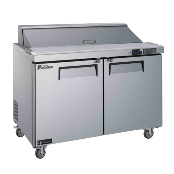 Alt Tag: EFI Sales Ltd. Versa Premier 48" Two Door Sandwich Prep Table stainless steel two-door refrigerated prep table with cutting board top