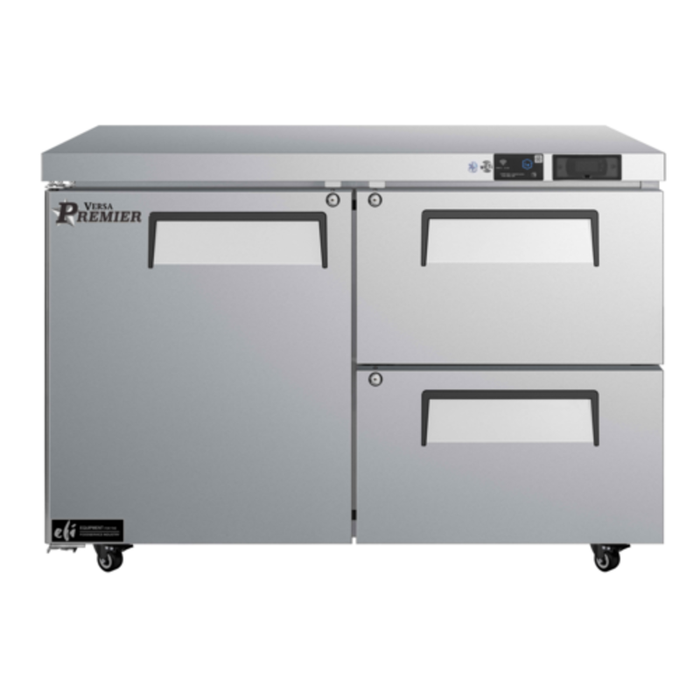 Alt Tag: EFI Sales Ltd. 48 Inch Stainless Steel One Door Two Drawer Undercounter Freezer front view, Versa Premier undercounter unit