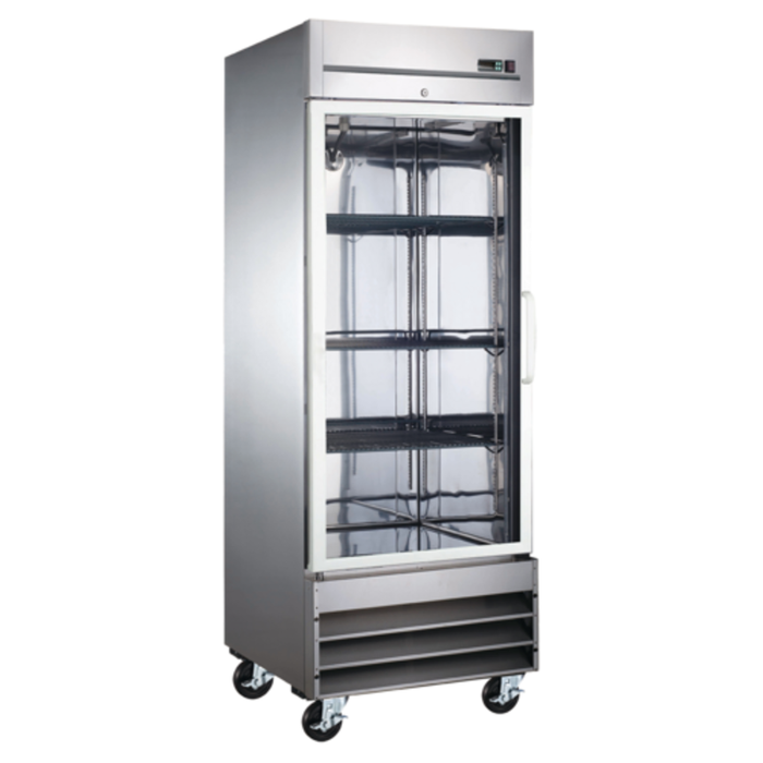 Alt Tag: EFI Sales Ltd. X-LINE 27" Single Glass Door Merchandiser Freezer, stainless steel commercial display freezer with glass door and adjustable shelves