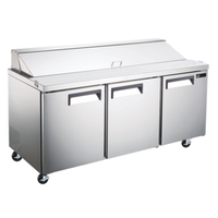 EFI Sales X-Line 72" Wide Three-Door Refrigerated Sandwich Prep Table stainless steel 3-door refrigerated prep counter with casters