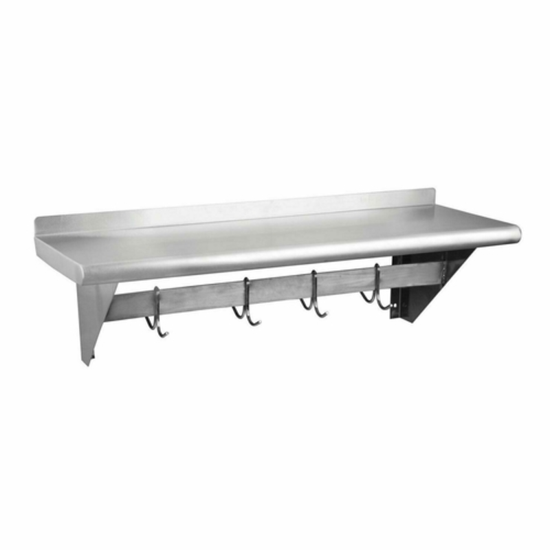 EFI SEPS-12-60 Wall-Mounted Overshelf With Pot Rack - 60" Wide Shelf With Hooks For Kitchen Organization