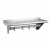 Wall-Mounted Overshelf With Pot Rack Featuring A Durable Stainless Steel Design And Five Hooks For Utensil Organization.