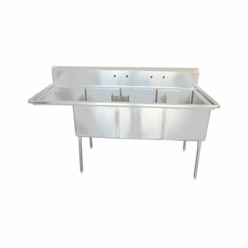 EFI SI818-3L 80-1/2" Wide Three Compartment Prep Sink With Drainboard For Commercial Kitchen Use