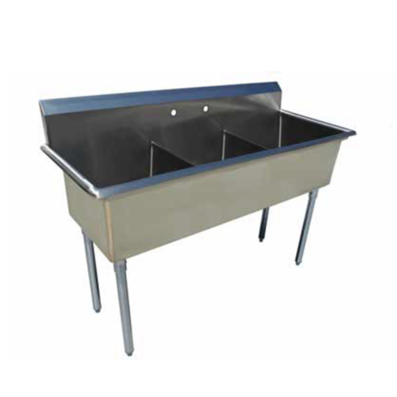 Three Compartment Prep Sink Featuring Durable Stainless Steel Construction For Commercial Kitchens