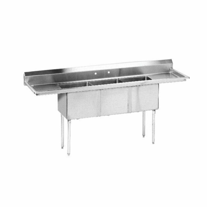 Alt Tag: EFI SI824-3B 121" Wide Three Compartment Stainless Steel Sink commercial stainless steel sink with 3 basins and drainboards