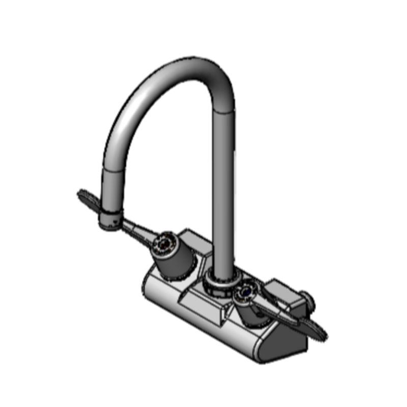 4 Inch Wall Mount Gooseneck Faucet Featuring A Durable Swivel Spout And Two Control Handles