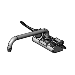 Alt Tag: EFI SIF-F4WW10 Wall Mount Commercial Mixing Faucet with 10" Nozzle, 4-inch wall mount kitchen faucet with dual handles and swing spout