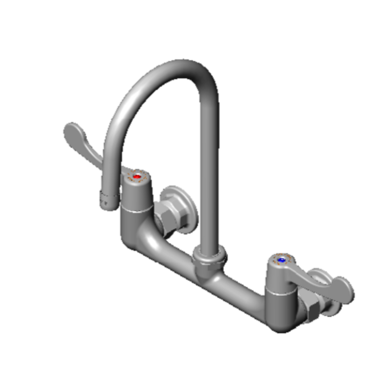 Alt Tag: Efi SIF-F8WW05 8" Wall Mount Mixing Faucet with Gooseneck Spout commercial wall-mounted faucet with lever handles